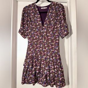 Purple floral tiered ruffle dress